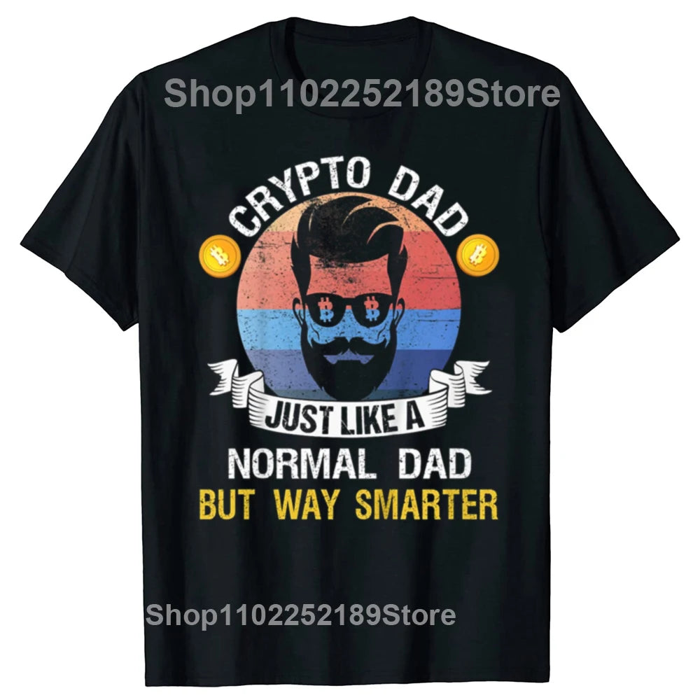 Camisetas gráficas divertidas de papá criptográfico Bitcoin como un papá normal para hombres, camiseta informal de gran tamaño, camiseta holgada de gran tamaño 100 % algodón