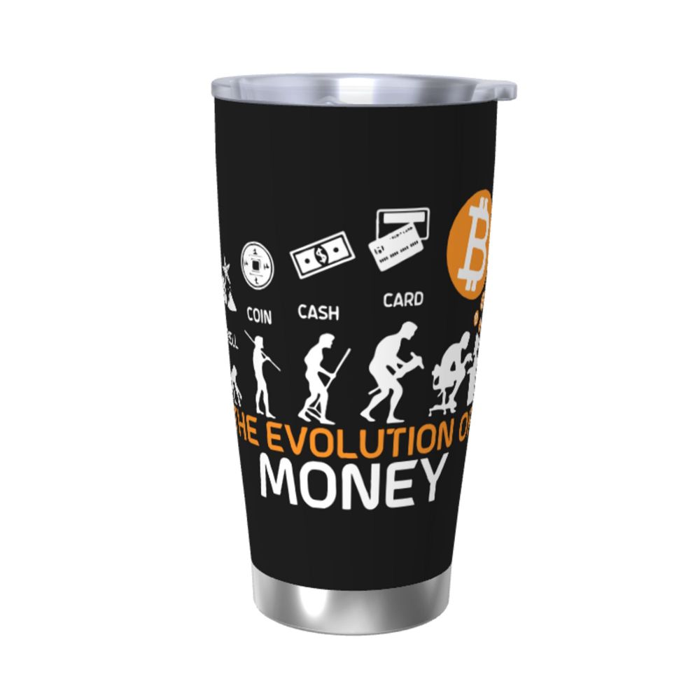 L'évolution de l'argent Bitcoin Tumbler Tasses à café isolées sous vide pour crypto-monnaie Bouteilles d'eau pour voyage en plein air