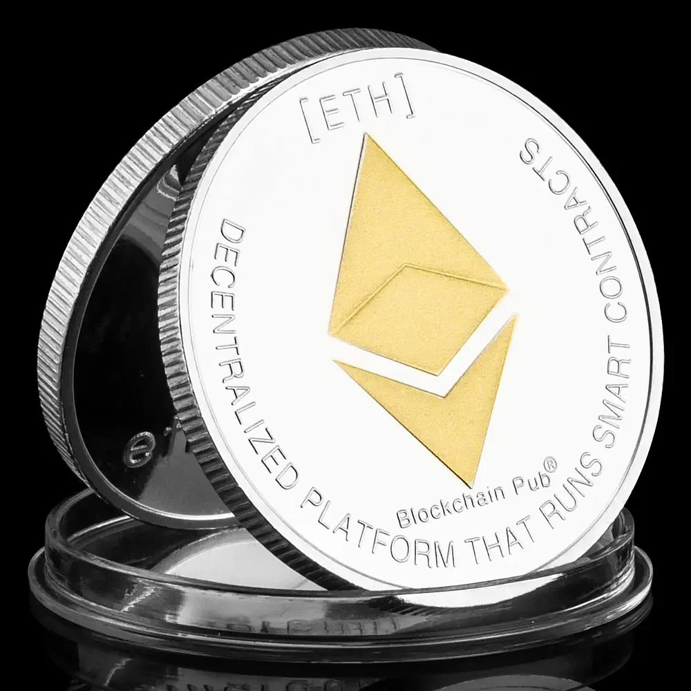 Moneda Ethereum Moneda de recuerdo Moneda conmemorativa plateada de colección Moneda de desafío Moneda criptográfica física ETH