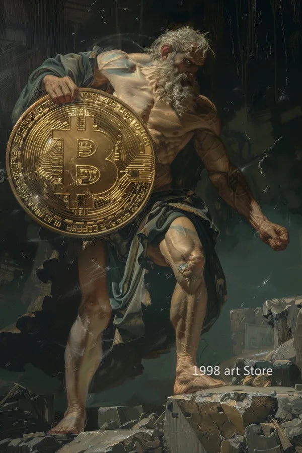 Modern The Creation of Bitcoin Crypto Greek God Portrait Art Poster Canvas Painting Wall Prints Picture Living Room Home Decor