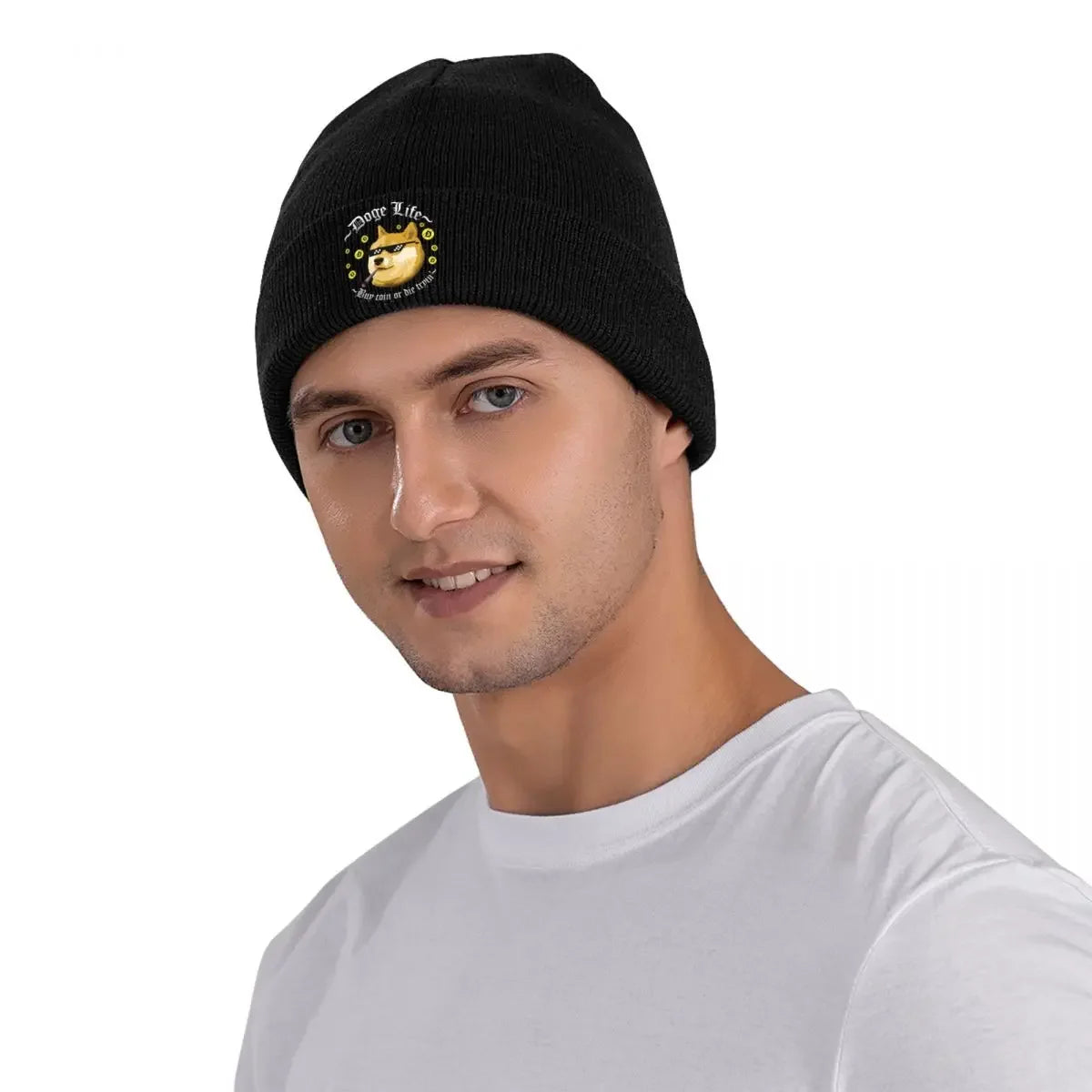 Doge Life Dogecoin Hat Autumn Winter Beanies Warm Bitcoin Crypto Cryptocurrency Ethereum Btc Blockchain Caps Knitted Hat