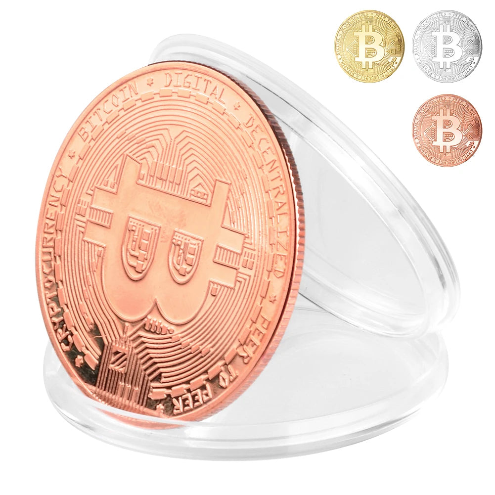 Colección de arte coleccionable de monedas de Bitcoin chapadas en oro de 3 piezas, regalo físico conmemorativo, Casascius Bit BTC, imitación de metal antiguo