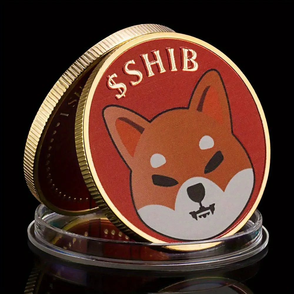 Moneda SHIBA Inu Dogecoin Killer (SHIB) CRYPTO Moneda roja física chapada en oro de metal Monedas de recuerdo Doge Killer