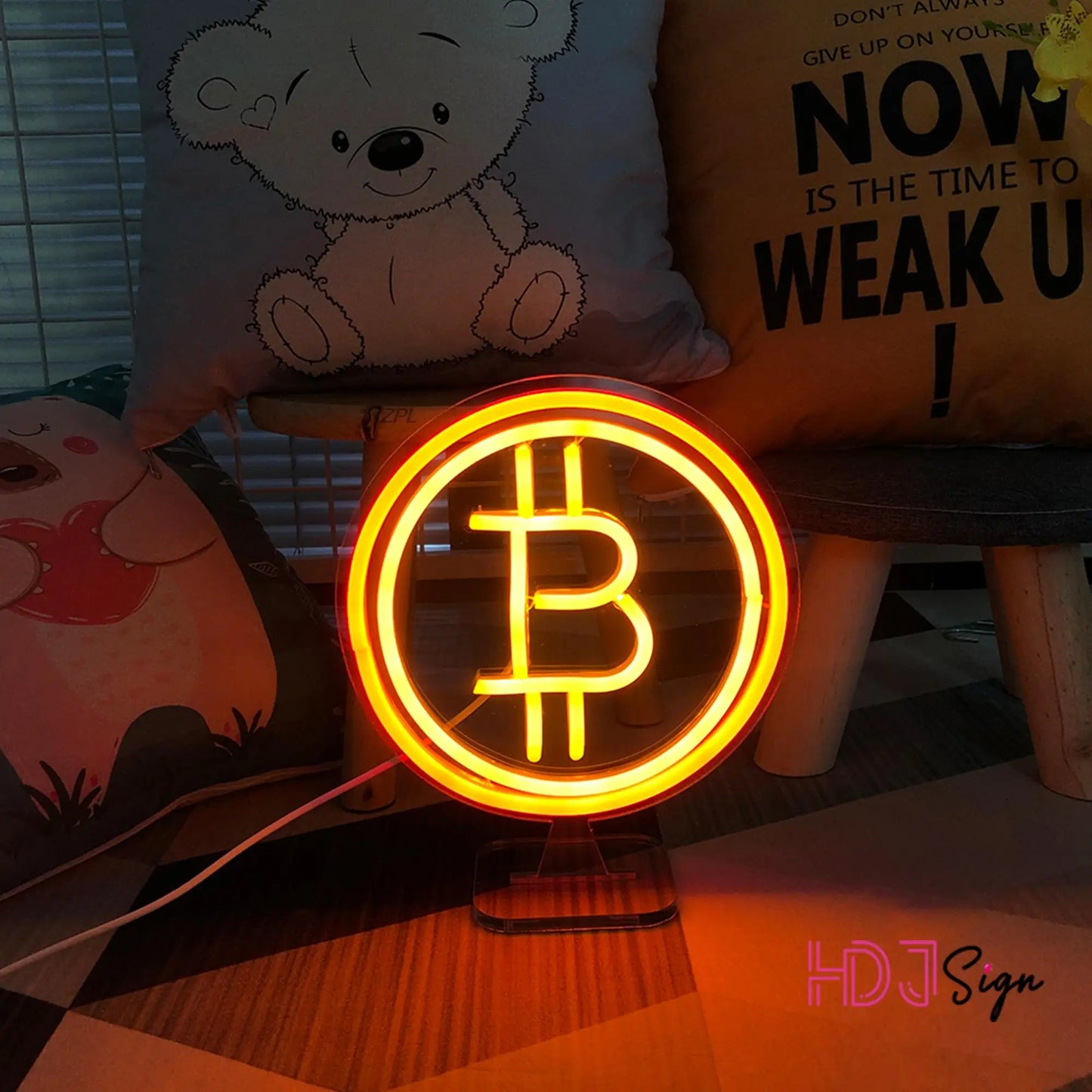 Panneau néon personnalisé Bitcoin LED Panneaux Décoration murale amusante pour chambre à coucher, maison, bar, café, magasin, salle de jeux, jardin, cadeau lumineux au néon