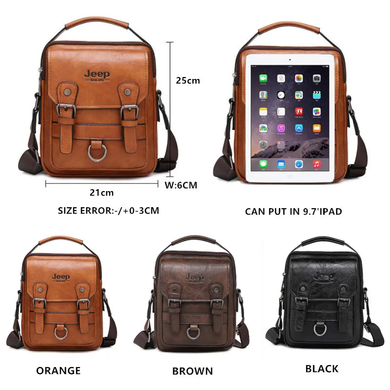 JEEP BULUO Multi-function Business Handbags Men New Man's Shoulder Bag Large Capacity Leather Messenger Bag Crossbody Big Brand