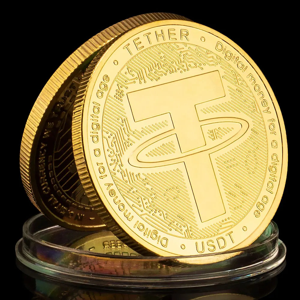 Moneda física de criptomoneda USDT Moneda de criptomoneda chapada en oro coleccionable Tether USD Moneda conmemorativa de regalo de recuerdo