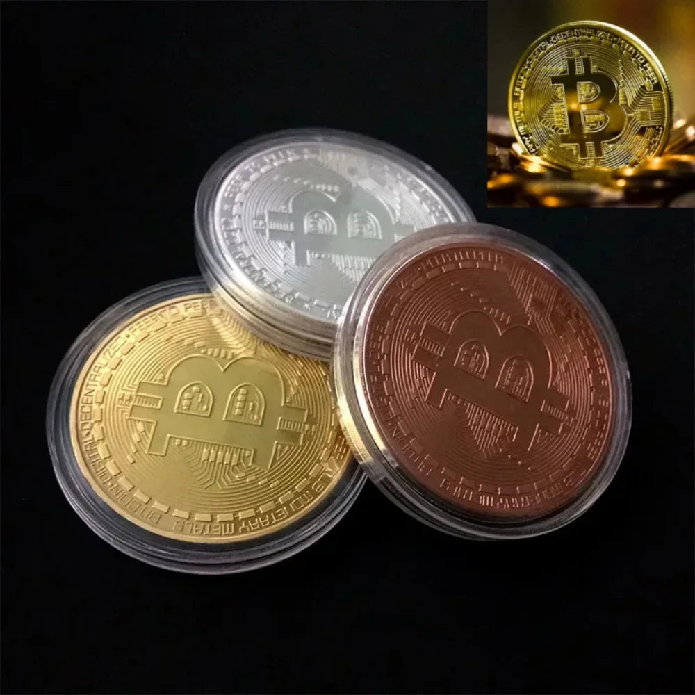 Antique Bitcoin Cryptocurrency Gold Plated Bitcoin Collectible Coin Physical BTC Casascius Metal Commemorative Art Gift