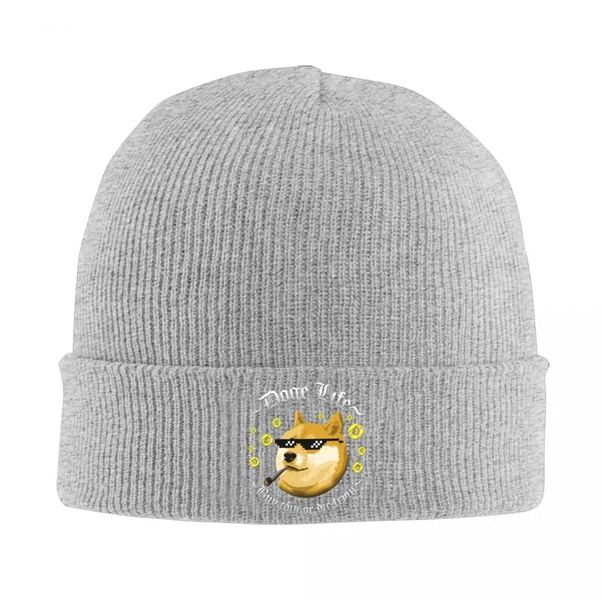 Doge Life Dogecoin Hat Autumn Winter Beanies Warm Bitcoin Crypto Cryptocurrency Ethereum Btc Blockchain Caps Knitted Hat