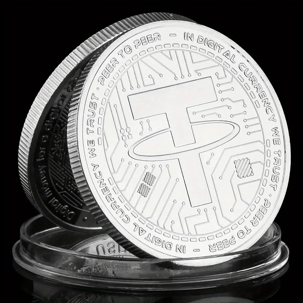 Pièce physique de crypto-monnaie USDT Tether USD Pièce cryptographique plaquée or à collectionner Cadeau souvenir Pièce commémorative