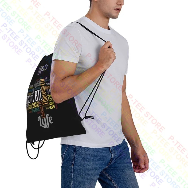 Crypto Lyfe Deluxe Bitcoin Etherium Doge Coin Drawstring Bags Gym Bag Fashion Schoolbag Gymnast Bag Bags For Travel