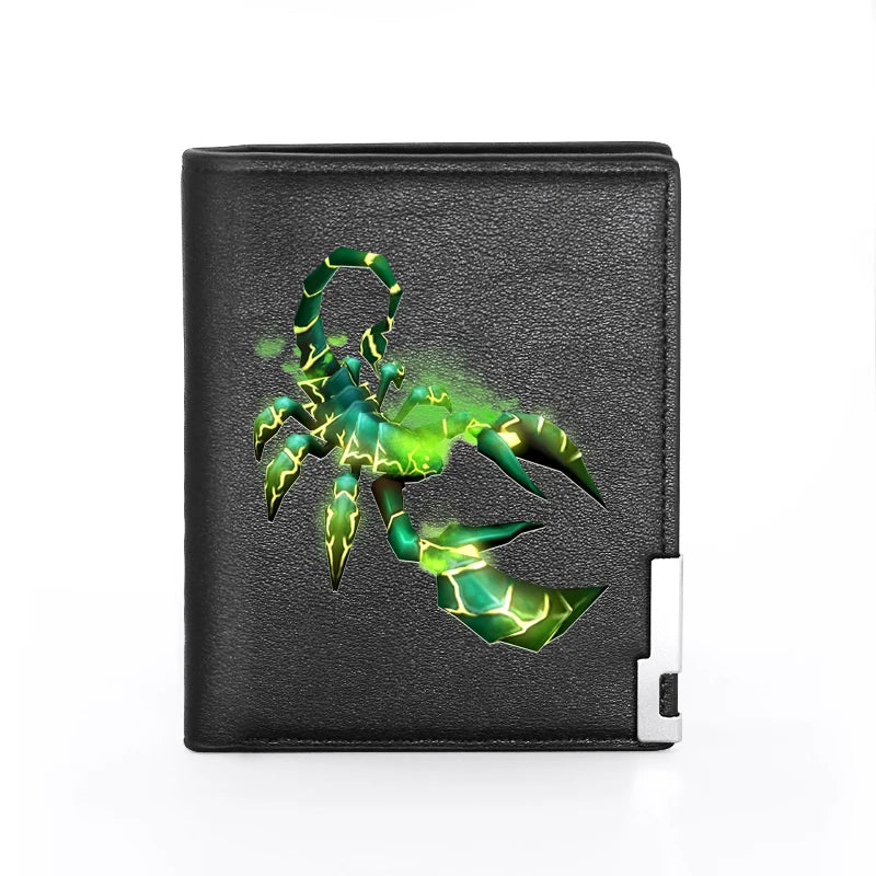 Portefeuille en cuir imprimé scorpion tendance et tendance pour homme et femme, porte-monnaie fin pour cartes de crédit