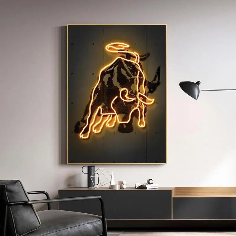 Neon Bitcoin Bull Crypto Gold Wall Art