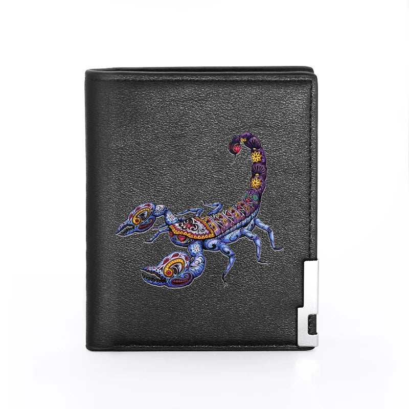 Portefeuille en cuir imprimé scorpion tendance et tendance pour homme et femme, porte-monnaie fin pour cartes de crédit