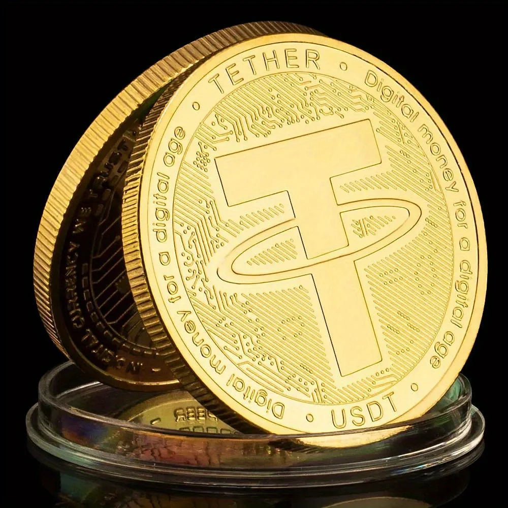 Moneda física de criptomoneda USDT Moneda de criptomoneda chapada en oro coleccionable Tether USD Moneda conmemorativa de regalo de recuerdo