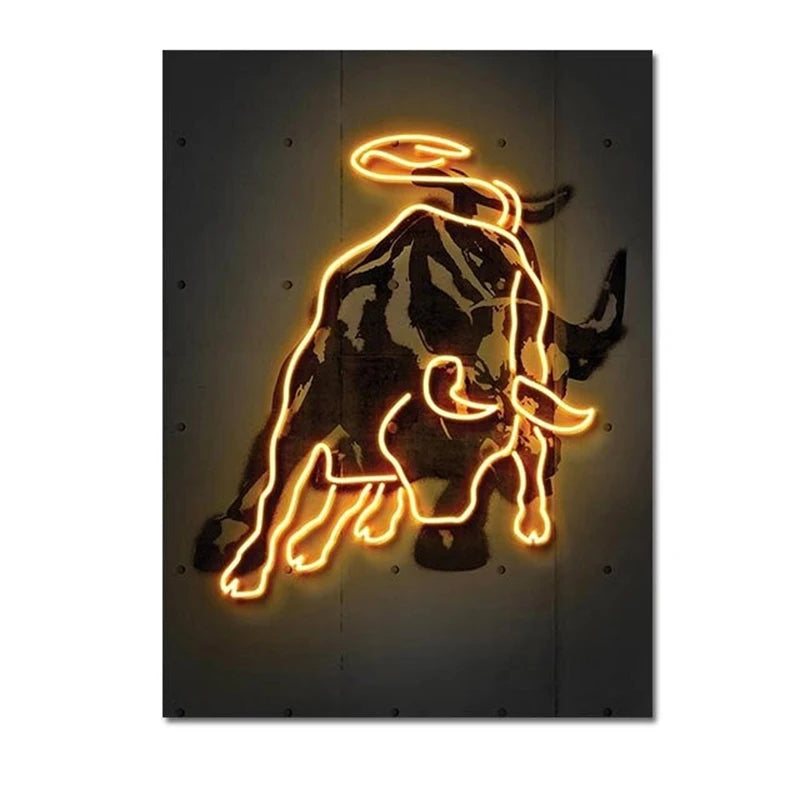 Neon Bitcoin Bull Crypto Gold Wall Art