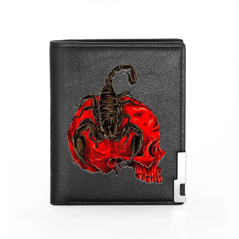 Portefeuille en cuir imprimé scorpion tendance et tendance pour homme et femme, porte-monnaie fin pour cartes de crédit