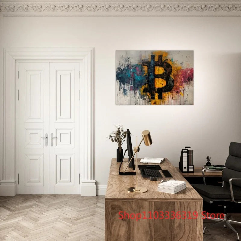 Póster de arte moderno sobre la creación de criptomonedas Bitcoin, impresiones en lienzo, cuadros de pared para la decoración del hogar y la sala de estar