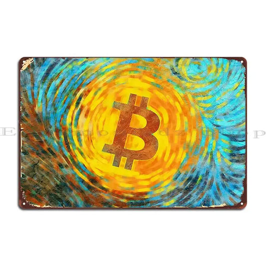 Van Gogh Bitcoin Edition Crypto Logo Art Metal Sign Garage Garage Wall Plaque Wall Print Tin Sign Poster