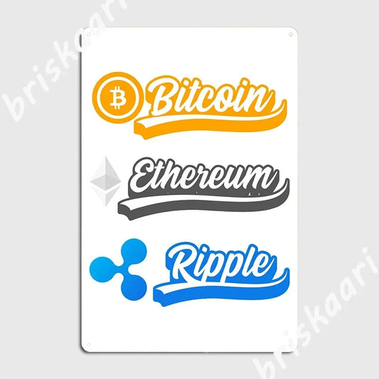 Bitcoin Ethereum Ripple Xrp Sticker Pack Metal Plaque Poster Mural Painting Club Bar Wall Cave Personalized Tin Sign Poster