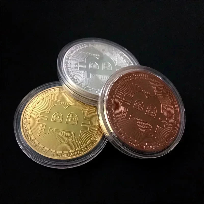 Antique Bitcoin Cryptocurrency Gold Plated Bitcoin Collectible Coin Physical BTC Casascius Metal Commemorative Art Gift