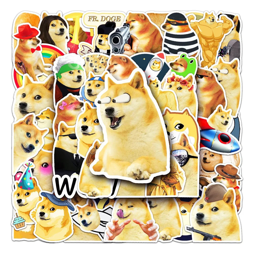 50PCS New Doge Dog Funny Shiba Inu Expression Pack Sticker Suitable for Luggage Laptop iPad Skateboard Mobile Phone Laptop Stick