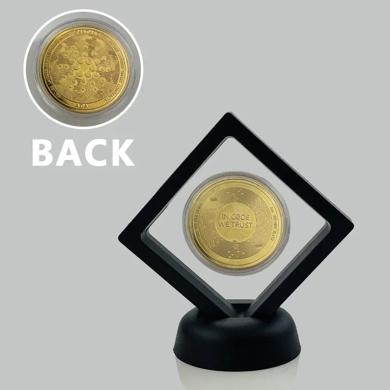 Moneda de metal conmemorativa con soporte para exhibición, criptomoneda Dogecoin, Ada, Cardano, Bitcoin, Litecoin, Ethereum