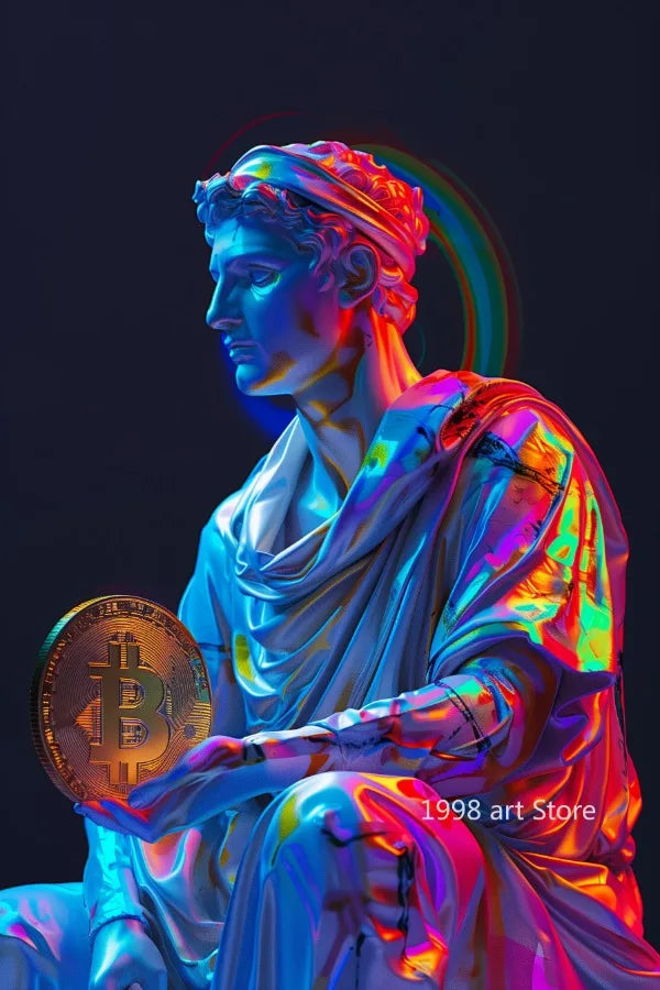 Modern The Creation of Bitcoin Crypto Greek God Portrait Art Poster Canvas Painting Wall Prints Picture Living Room Home Decor