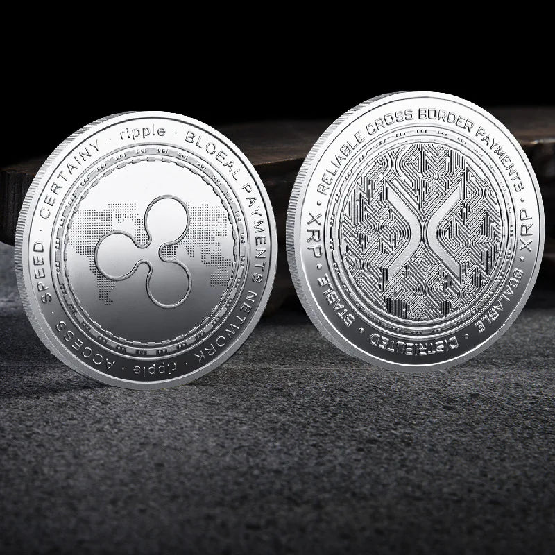 Ripple Coin XRP Coin Gold Silver Plated Crypto Ripple XRP Coin with Plastic Case Commemorative Coin Art Collection Souvenir Gift