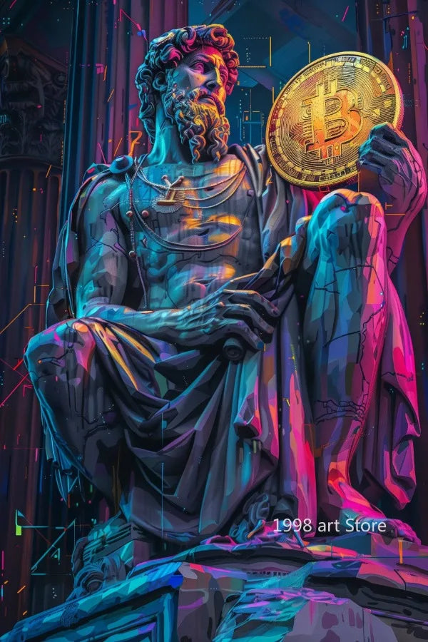 Modern The Creation of Bitcoin Crypto Greek God Portrait Art Poster Canvas Painting Wall Prints Picture Living Room Home Decor