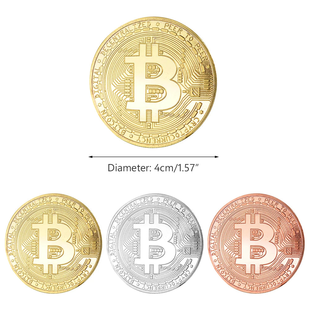 3Pcs Gold Plated Bitcoin Coin Collectible Art Collection Gift Physical Commemorative Casascius Bit BTC Metal Antique Imitation