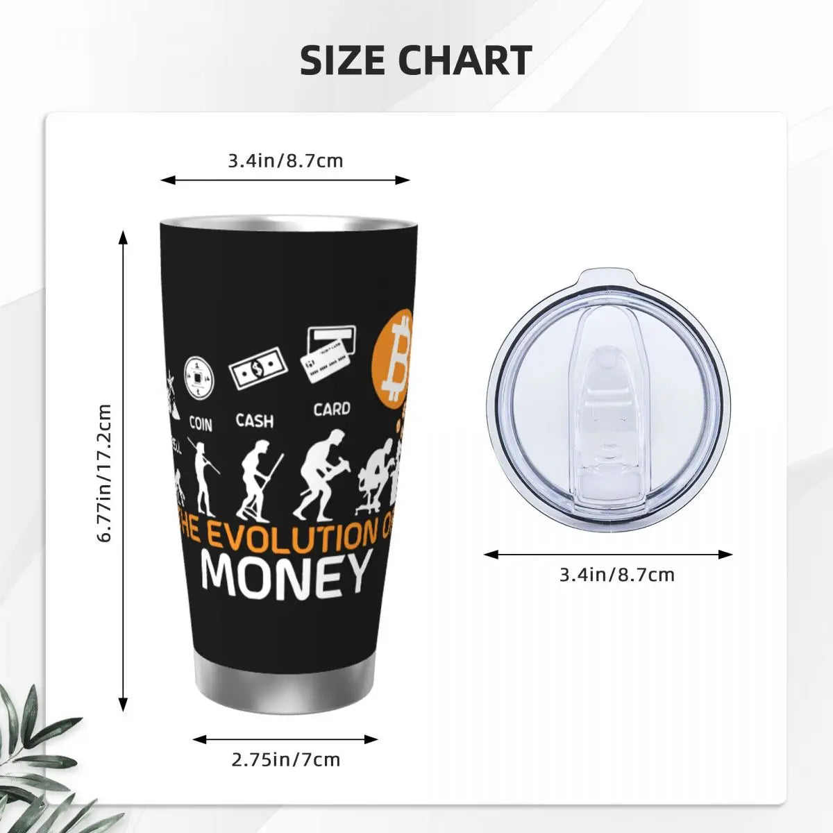 L'évolution de l'argent Bitcoin Tumbler Tasses à café isolées sous vide pour crypto-monnaie Bouteilles d'eau pour voyage en plein air