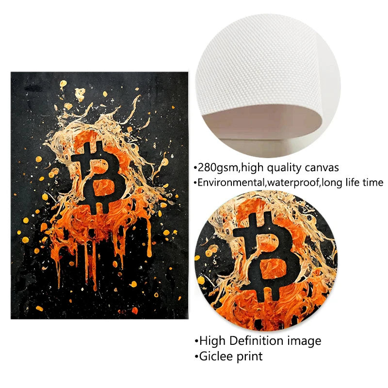 Modern Splatter Bitcoin Ethereum Poster ETH BTC Crypto Virtual Coins Canvas Painting Wall Art Prints Office Room Home Decor