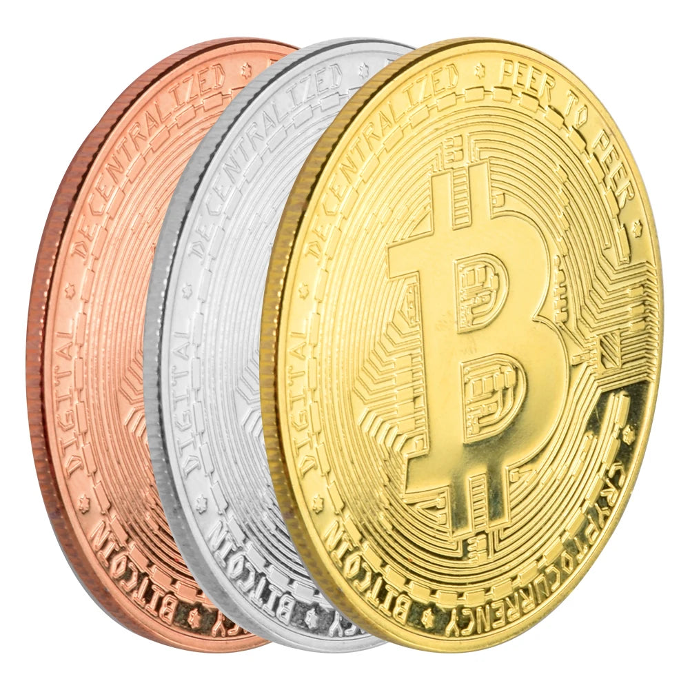 Colección de arte coleccionable de monedas de Bitcoin chapadas en oro de 3 piezas, regalo físico conmemorativo, Casascius Bit BTC, imitación de metal antiguo