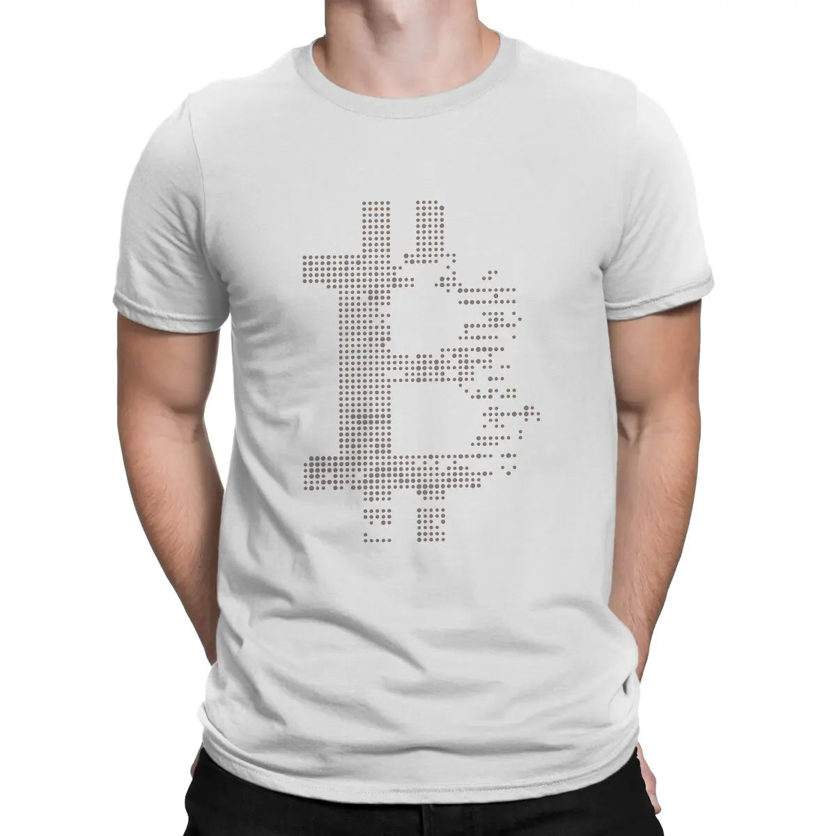 T-shirt gris Blockchain Bitcoin T-shirt graphique à col rond en polyester streetwear