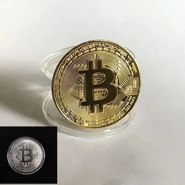 Antique Bitcoin Cryptocurrency Gold Plated Bitcoin Collectible Coin Physical BTC Casascius Metal Commemorative Art Gift