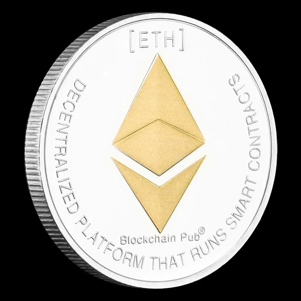 Ethereum Coin Souvenir Commemorative Silver Plated Collectibles Coin Challenge Coin ETH Physical Cryptocurrency Crypto Coin