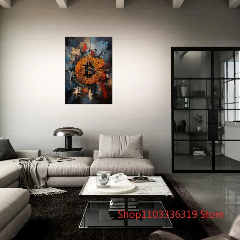 Póster de arte moderno sobre la creación de criptomonedas Bitcoin, impresiones en lienzo, cuadros de pared para la decoración del hogar y la sala de estar