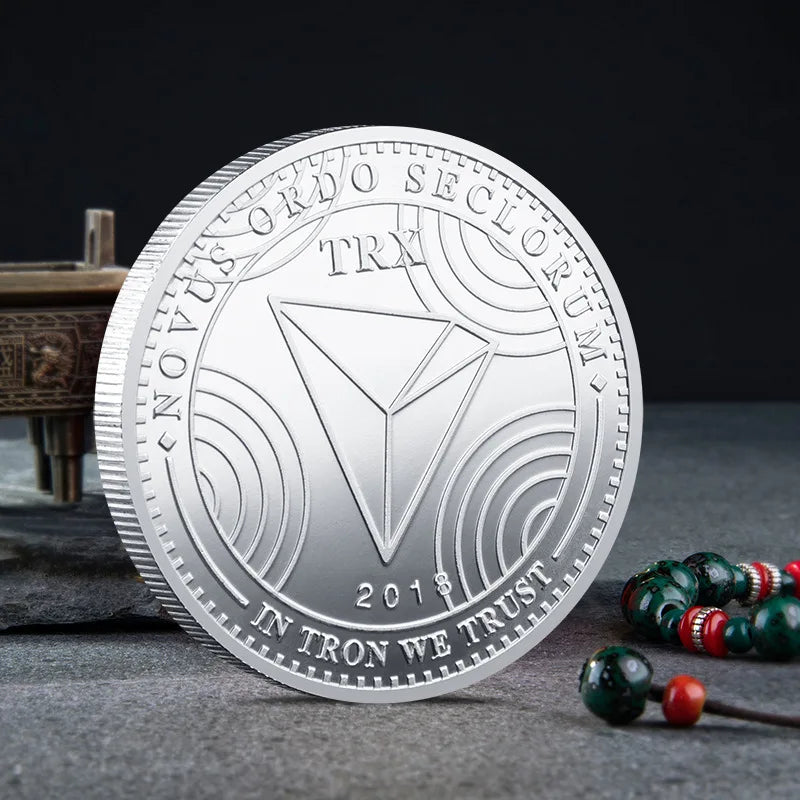 Moneda TRON Moneda TRX Moneda de oro, plata, metal físico, criptomoneda TRX con estuche de plástico Moneda conmemorativa Colección de arte Regalo