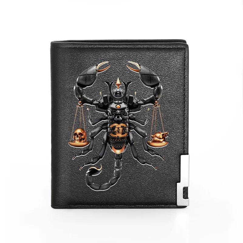 Portefeuille en cuir imprimé scorpion tendance et tendance pour homme et femme, porte-monnaie fin pour cartes de crédit