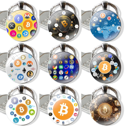 Keychain Handmade Glass Cabochon Key Ring Holder Pendant Key Chains Crypto Cryptocurrency Coins Altcoin Blockchain Logo