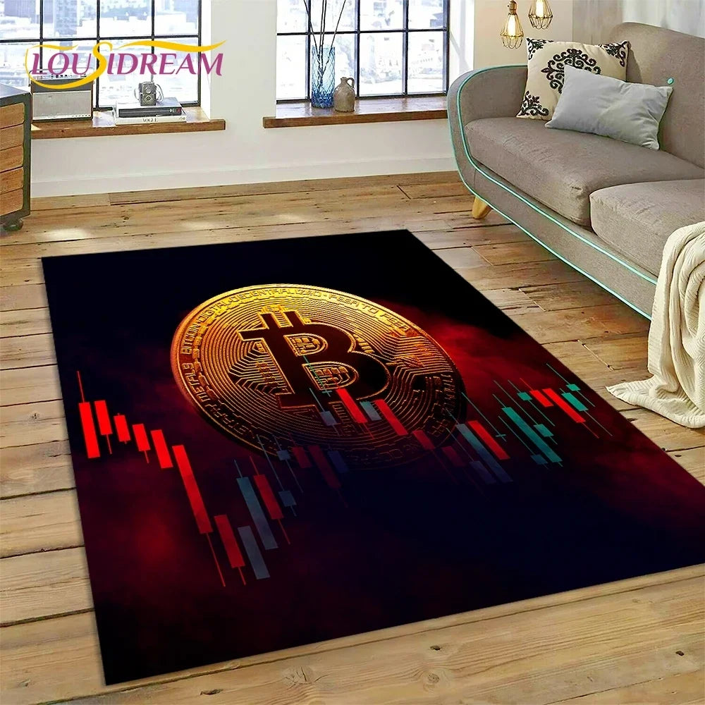 Bitcoin 3D Virtual Currency NFT Area Rug Carpet for Bedroom Living Room