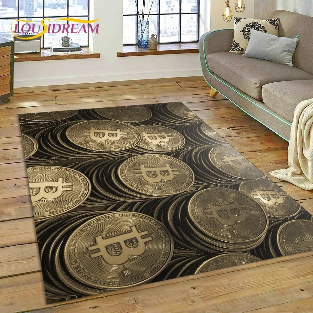 Bitcoin 3D Virtual Currency NFT Area Rug Carpet for Bedroom Living Room