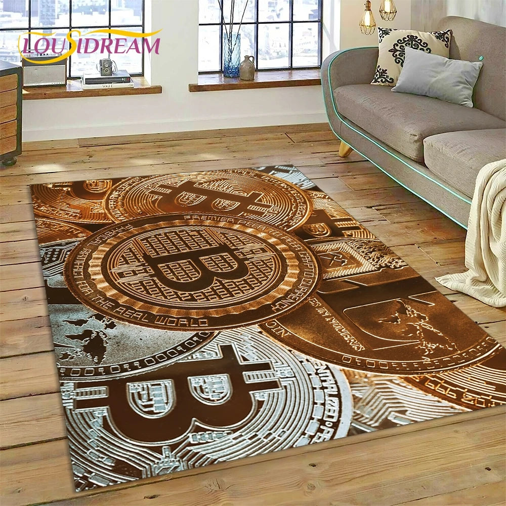 Bitcoin 3D Virtual Currency NFT Area Rug Carpet for Living Room