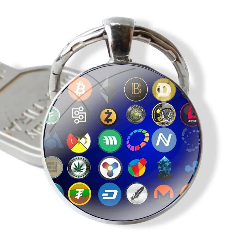 Keychain Handmade Glass Cabochon Key Ring Holder Pendant Key Chains Crypto Cryptocurrency Coins Altcoin Blockchain Logo