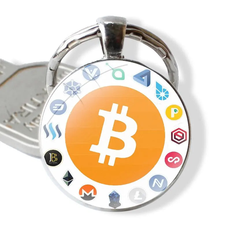 Keychain Handmade Glass Cabochon Key Ring Holder Pendant Key Chains Crypto Cryptocurrency Coins Altcoin Blockchain Logo