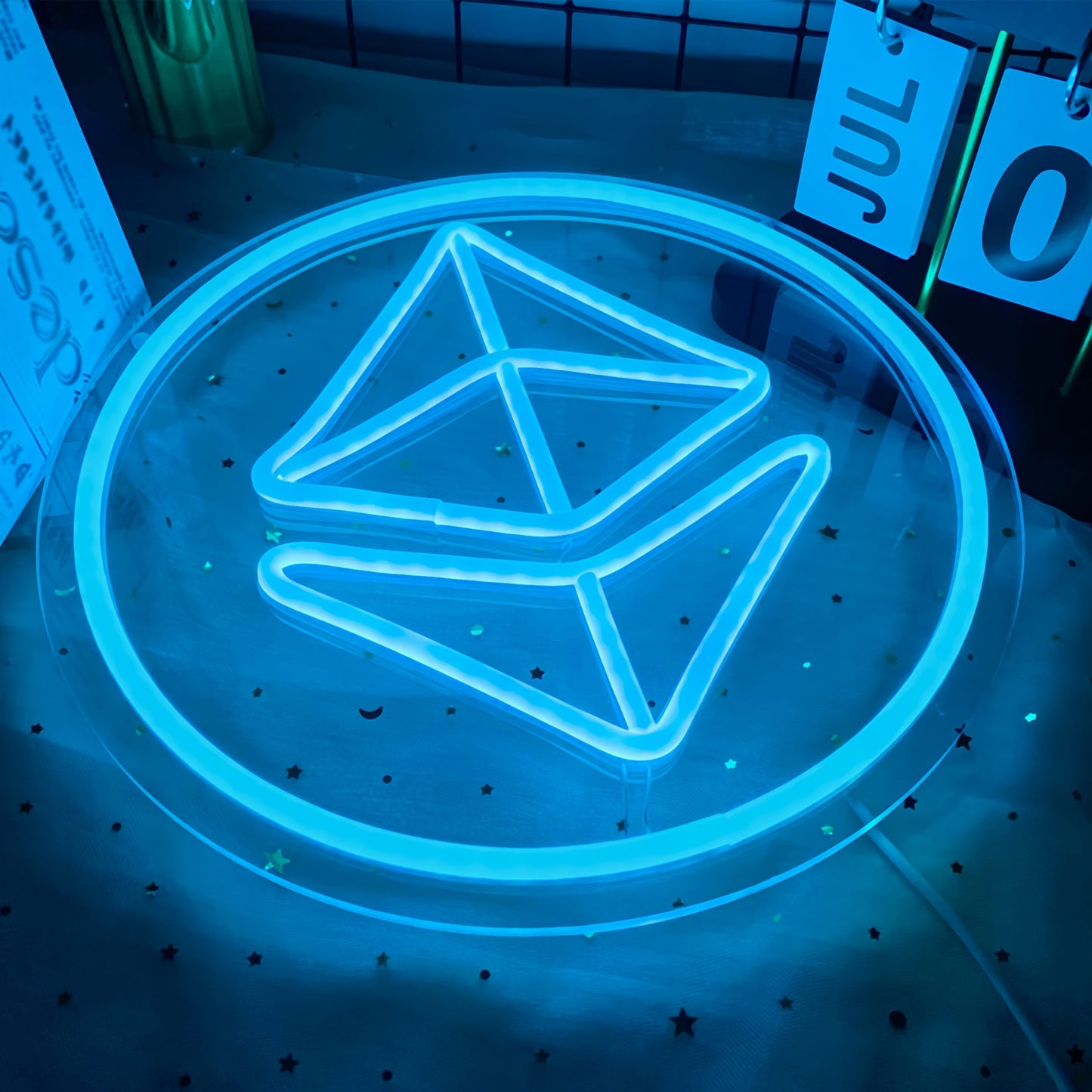 1pc Ethereum LED Neon Sign - USB Powered, Blue Illuminated Crypto Logo for Bedroom & Tech Enthusiasts, Wall-Mountable, Switch-Controlled, Versatile Use