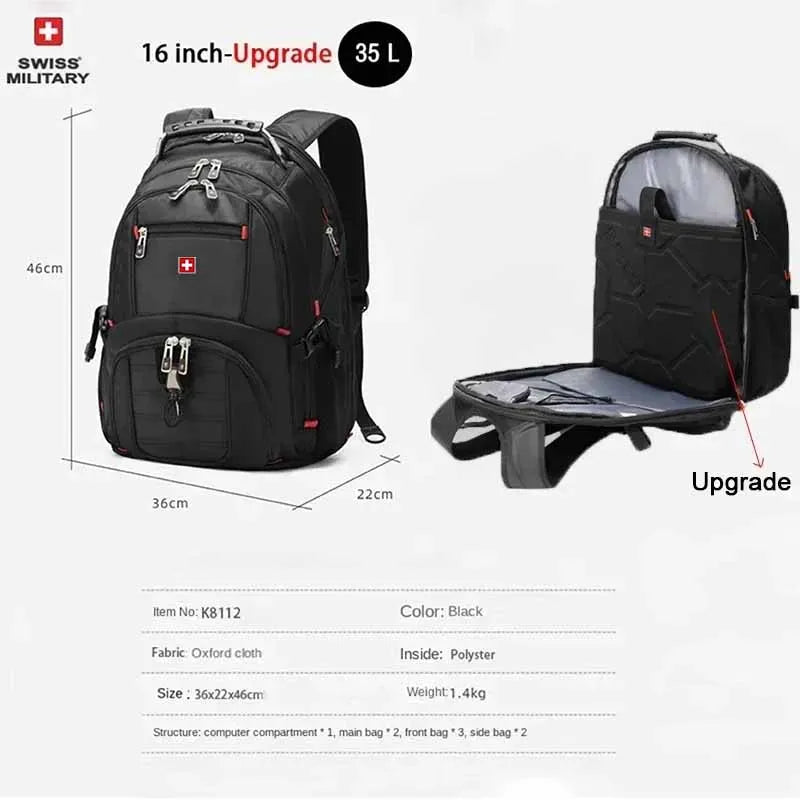 Waterproof Men's Backpack 15.6/17 Inch Laptop Backpacks  Travel Bags Swiss-style