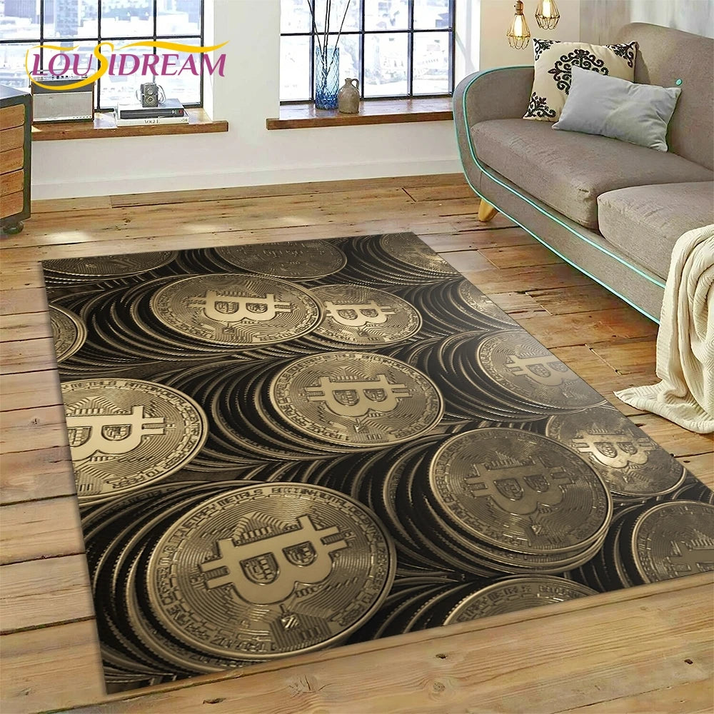 Bitcoin 3D Virtual Currency NFT Area Rug Carpet for Living Room