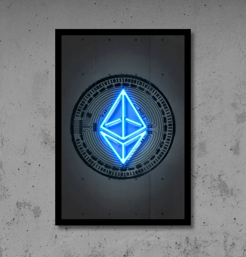 Póster de arte de Bitcoin y Ethereum de estilo neón abstracto moderno, pintura en lienzo, impresión de pared, imagen para sala de estar, decoración del hogar, Cuadros 