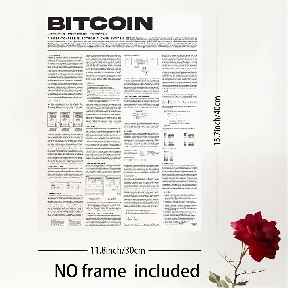 Bitcoin Whitepaper Canvas Print - Frameless Cryptocurrency Wall Art, Educational Tech Decor, Perfect Gift for Blockchain Enthusiasts, Ideal for Home, Office, Cafe